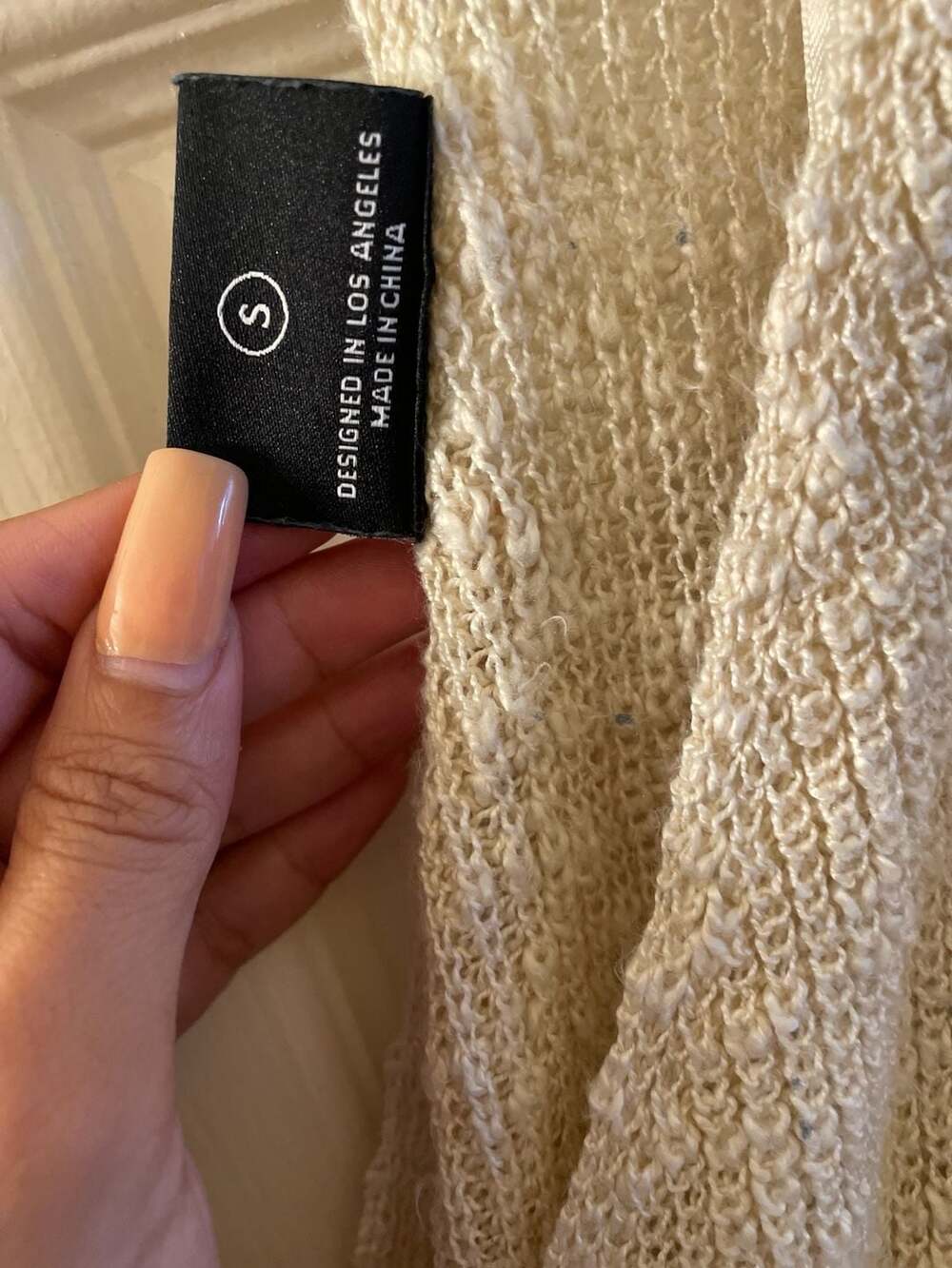 Miou Muse Beige Knit Long Sleeve Wrap Sweater - Picture 3 of 7